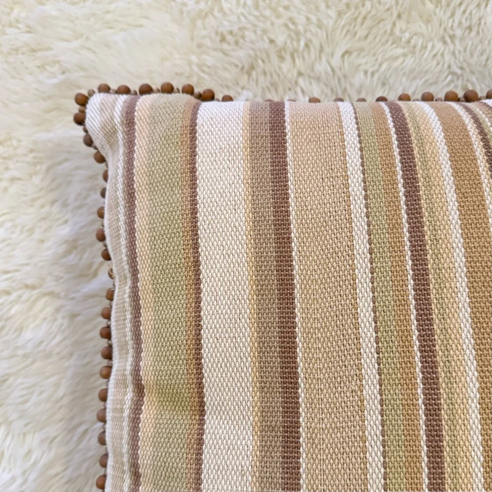 Crate&Barrel Neutral Stripe Beaded Accent Pillow Cover